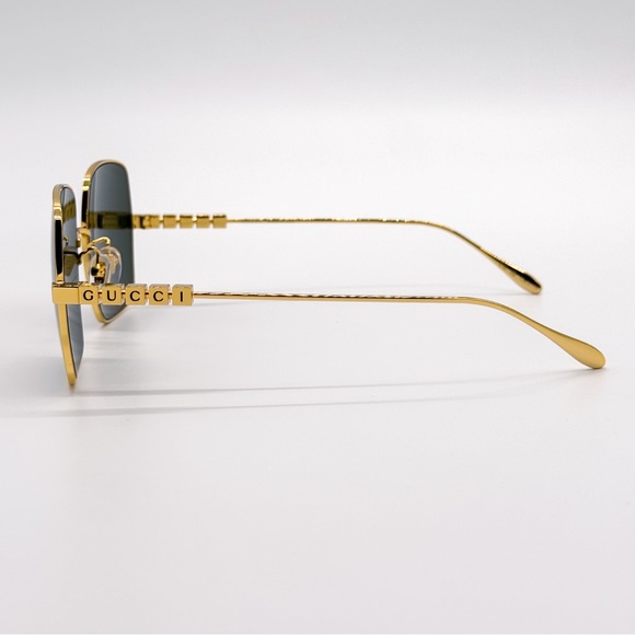 NEW GUCCI GG1434S 001 SQUARE GOLD GREY UNISEX SUNGLASSES GUCCI EYEWEAR - Picture 8 of 14